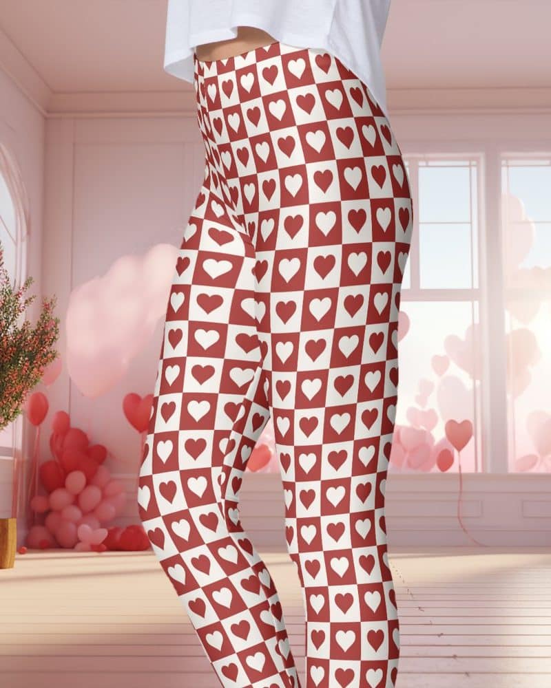 Red and white heart patterned leggings.