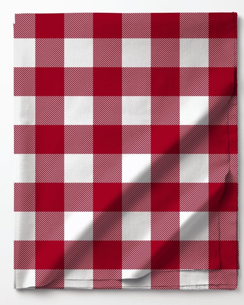 Red and white checkered tablecloth.