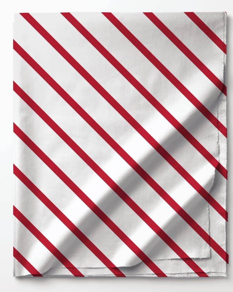Red and white diagonal striped fabric.