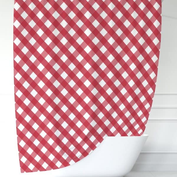 Red And White Gingham Shower Curtain.