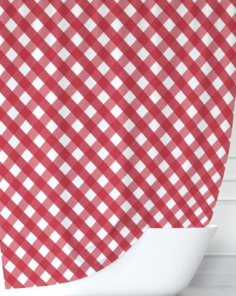 Red and white gingham shower curtain.