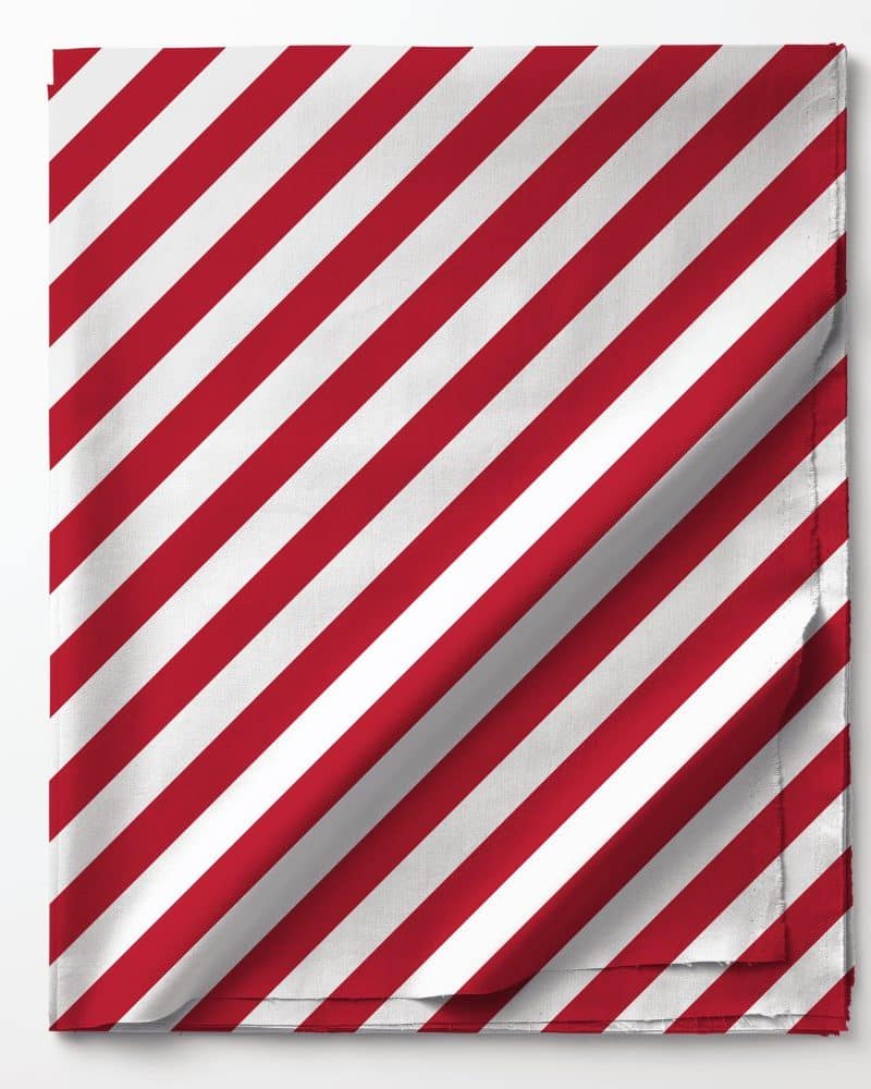 Red and white diagonal striped fabric.