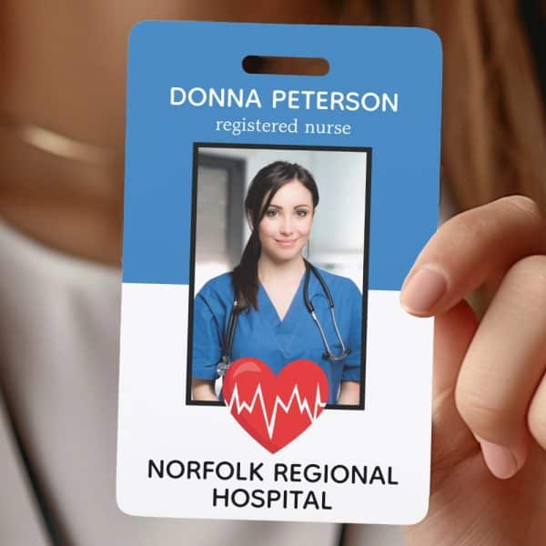 Hospital Id Badge For Donna Peterson, Registered Nurse At Norfolk Regional Hospital. A Photo Of The Nurse Is Included.