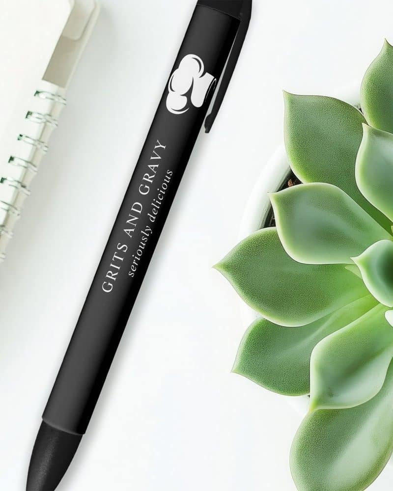Black pen with Grits and Gravy and Seriously Delicious text.
