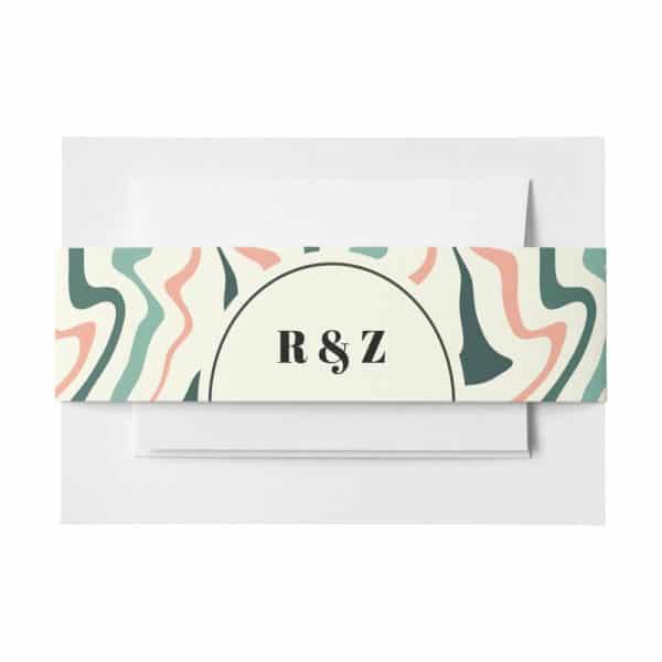 Wedding Invitation With An Abstract Wavy Pattern And The Initials R &Amp; Z.