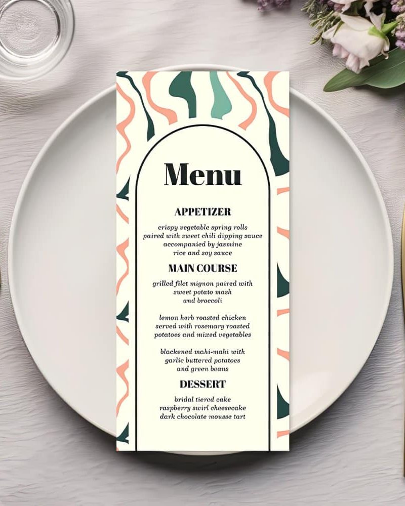 Retro Swirl Arch Mint Green Pink Wedding Menu