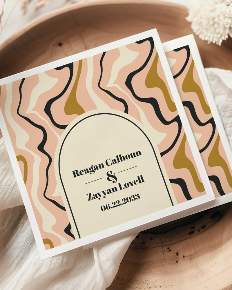 Retro Swirl Arch Pink Black Gold Wedding Napkins