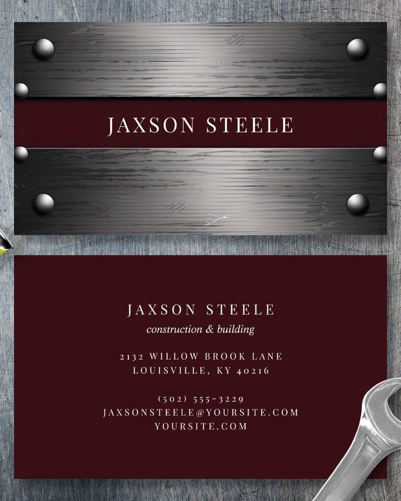 Jaxson Steele construction and building business card with a metallic design.