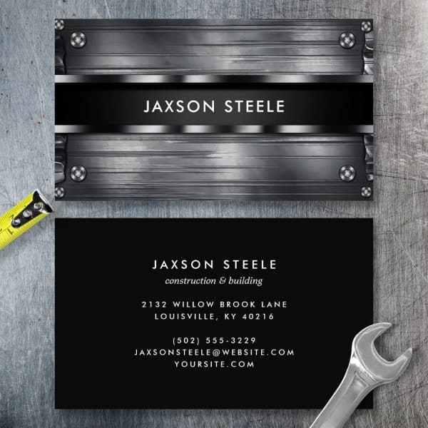 Jaxson Steele Construction And Building Business Card With A Metallic Design.
