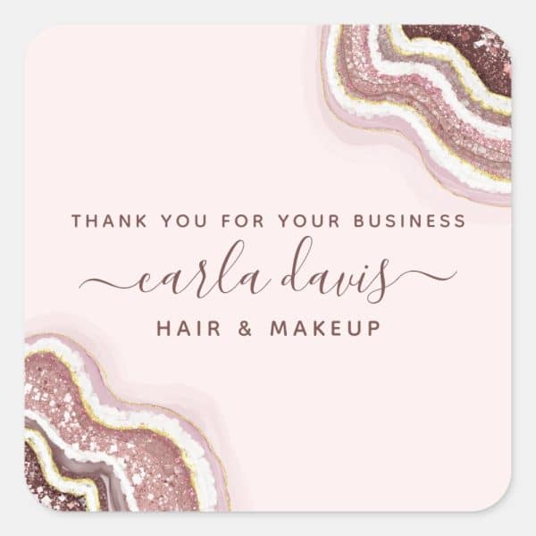Pink Thank You Card With Rose Gold Glitter Agate Design And Carla Davis Hair &Amp; Makeup.
