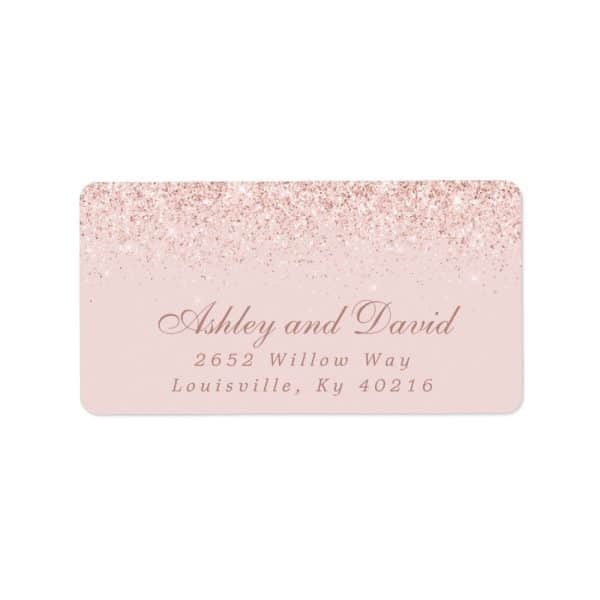 Pink Glitter-Topped Return Address Label With Ashley And David'S Address.