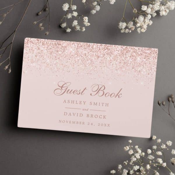 Rose Gold Confetti Blush Pink Modern Chic Wedding Guest Book
