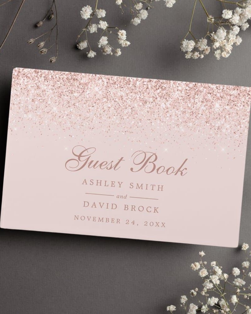 Rose Gold Confetti Blush Pink Modern Chic Wedding Guest Book