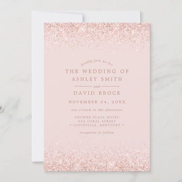 Pink Glitter Wedding Invitation For Ashley Smith And David Brock.