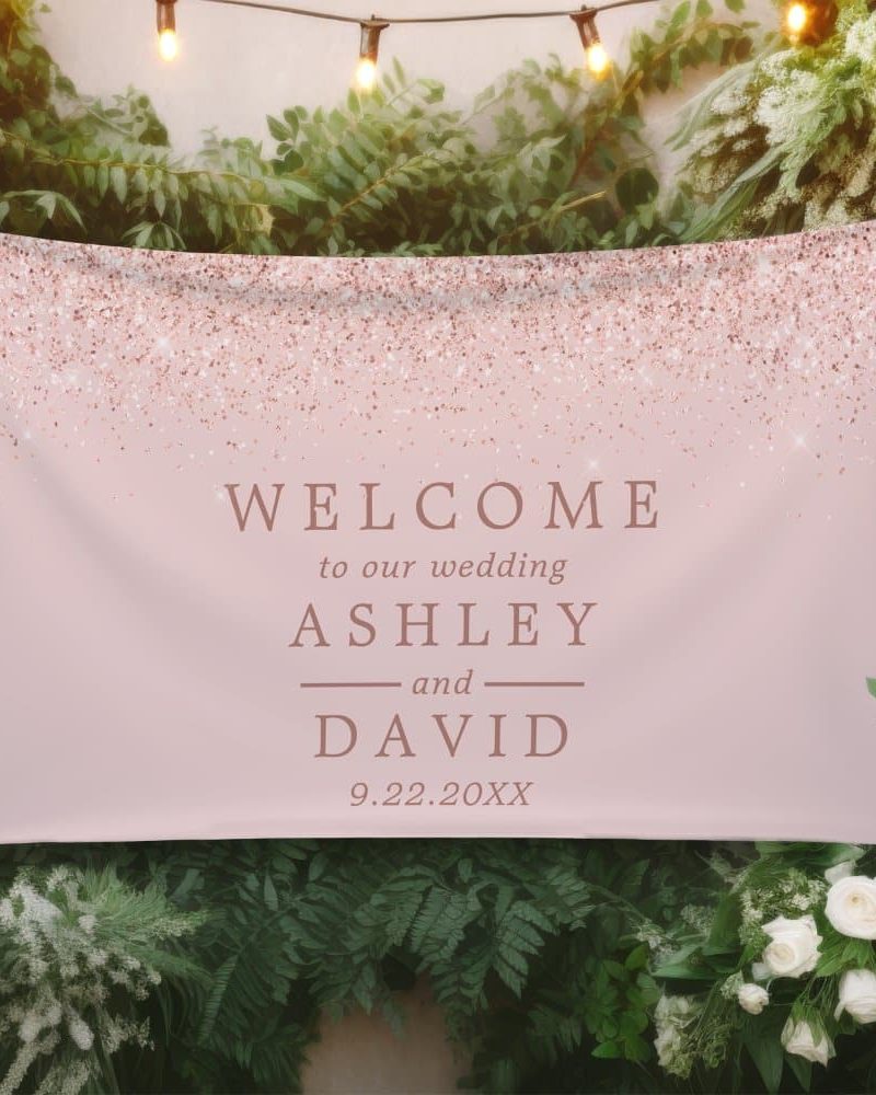 Rose Gold Confetti Blush Pink Wedding Welcome Banner