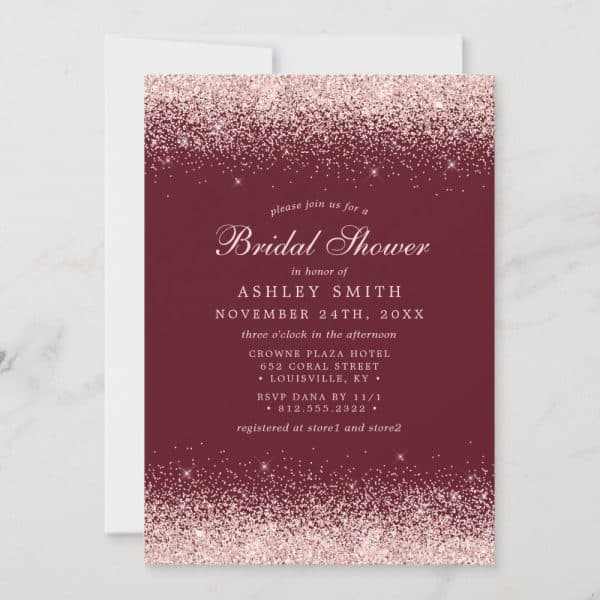 Rose Gold Glitter Bridal Shower Invitation For Ashley Smith.