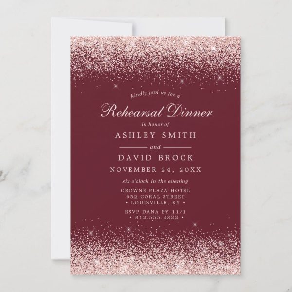 Rehearsal Dinner Invitation For Ashley Smith And David Brock, November 24, At The Crowne Plaza Hotel In Louisville, Ky. Rose Gold Glitter Accents.