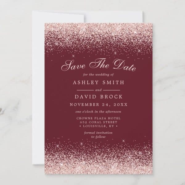 Rose Gold Glitter Save The Date For Ashley Smith And David Brock'S Wedding On November 24.