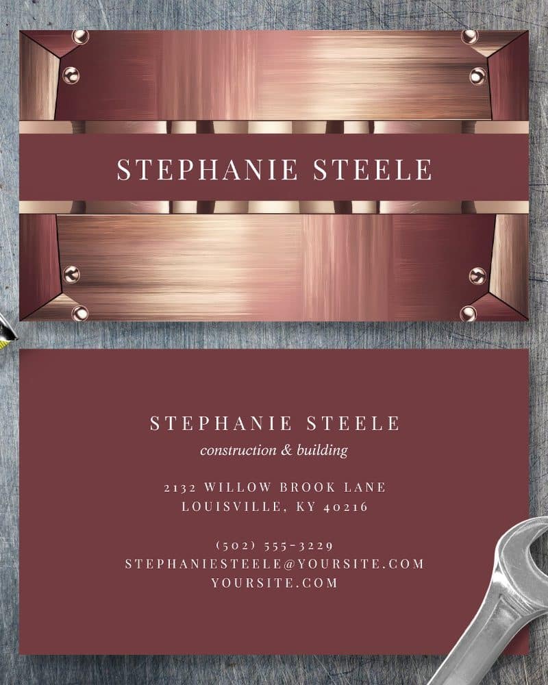 Business card for Stephanie Steele, construction and building.