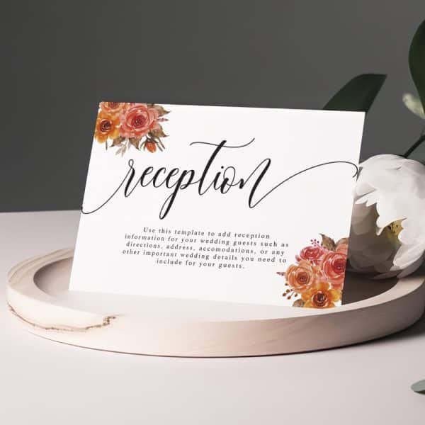 Wedding Reception Information Card With Floral Design.