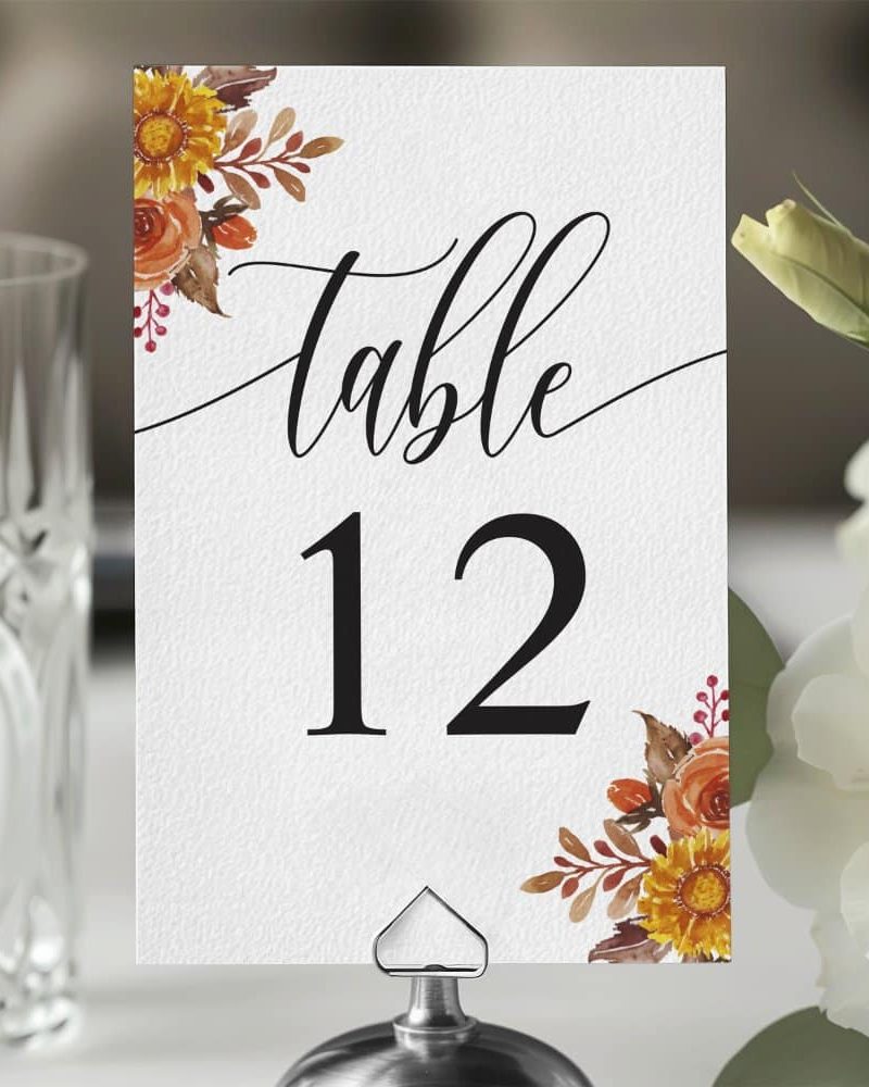 Rustic Fall Watercolor Floral Autumn Wedding Table Number