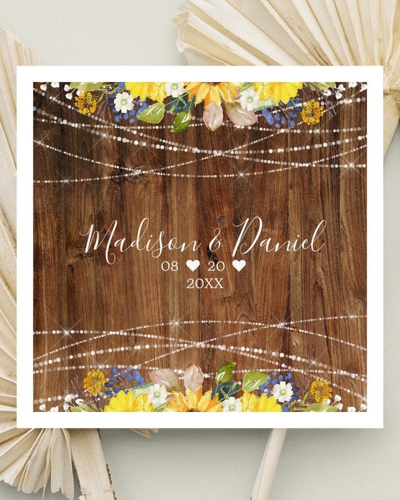Rustic Sunflower String Lights Wedding Napkins