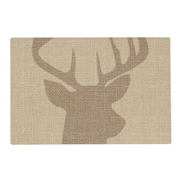 Beige Placemat With A Brown Deer Head Silhouette.