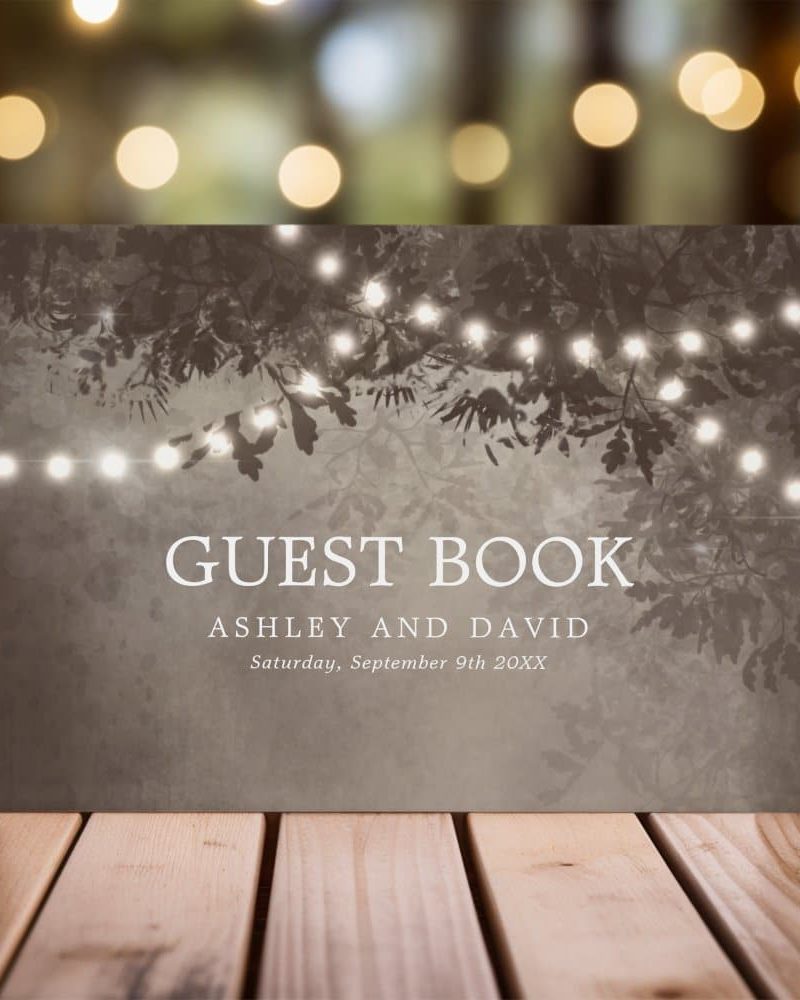 Rustic Tree String Lights Brown Wedding Guest Book