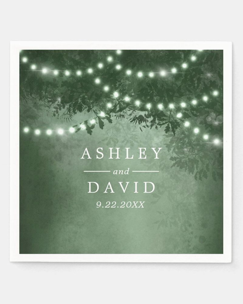 Rustic Tree String Lights Green Wedding Napkins