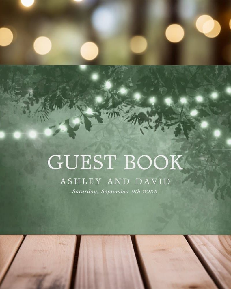 Rustic Tree String Of Lights Green Wedding Guest Book