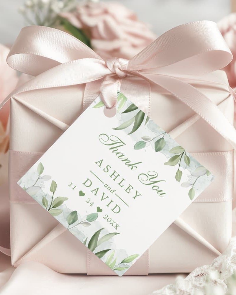 Rustic Watercolor Greenery Floral Thank You Tag