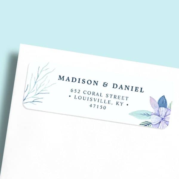Return Address Label For Madison &Amp; Daniel, With Address And Watercolor Floral Design.
