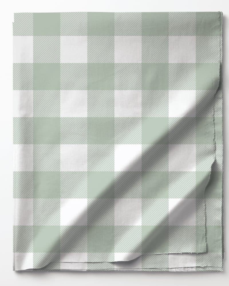 Sage green and white gingham fabric.