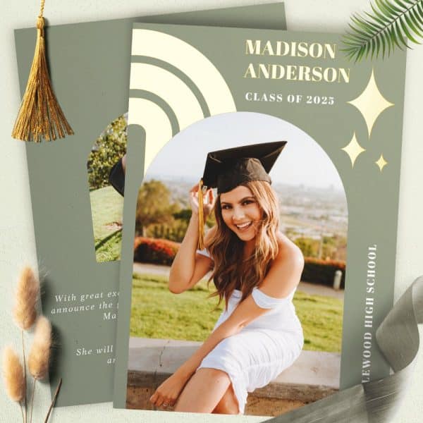 Graduation Announcement Featuring Madison Anderson, Class Of 2025, In Cap And Gown.
