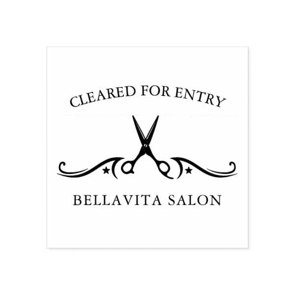Bellavita Salon Logo: A Pair Of Scissors Centered Between Stylized Flourishes, With Cleared For Entry Above And The Salon Name Below.