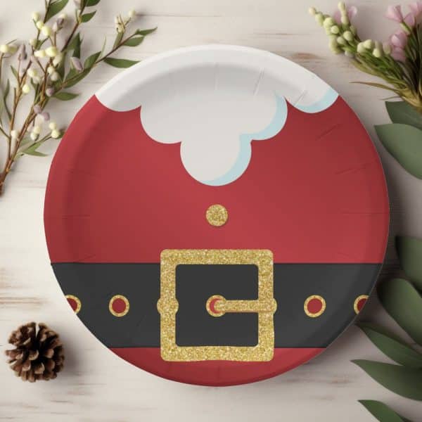 Paper Plate Decorated As Santa'S Suit.