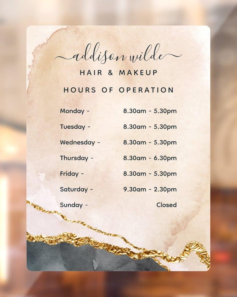 Addison Wilde Hair & Makeup business hours.