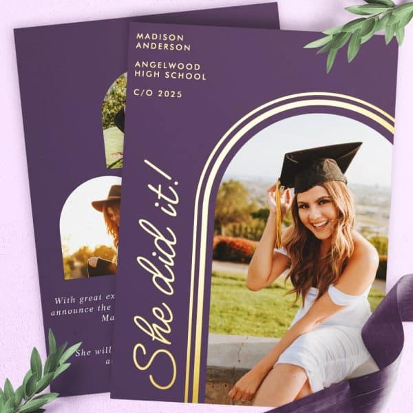 Graduation Announcement Featuring A Smiling Graduate In Cap And Gown.