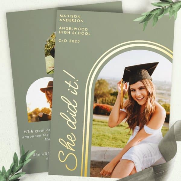 Graduation Announcement Featuring A Smiling Female Graduate In Cap And Gown.