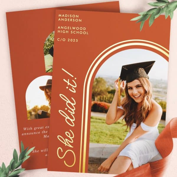 Graduation Announcement Featuring A Smiling Female Graduate In Cap And Gown.