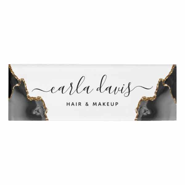 Carla Davis Hair &Amp; Makeup Logo With Gray And Gold Agate Design.