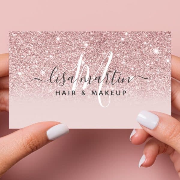 Rose Gold Glitter Business Card For Lisa Martin Hair &Amp; Makeup.