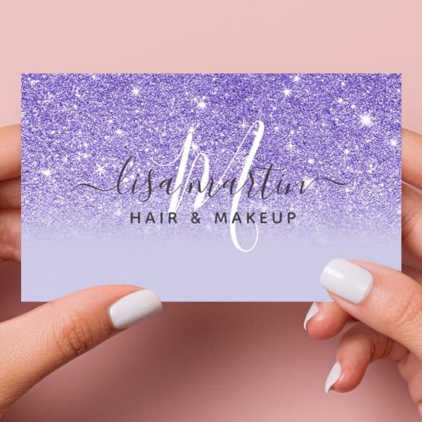 Purple Glitter Business Card For Lisa Martin Hair &Amp; Makeup.
