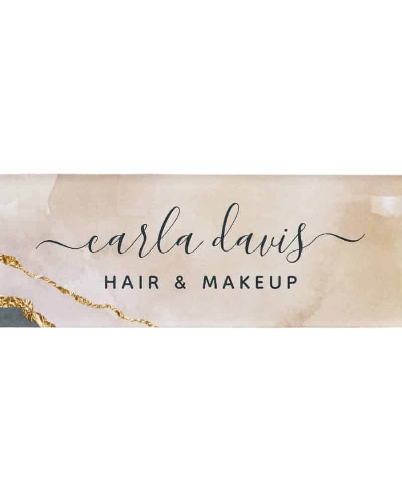 Carla Davis Hair & Makeup logo, featuring a watercolor background with gold accents.