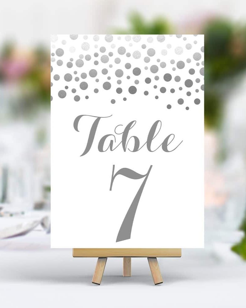 Silver Confetti Elegant Wedding Table Number
