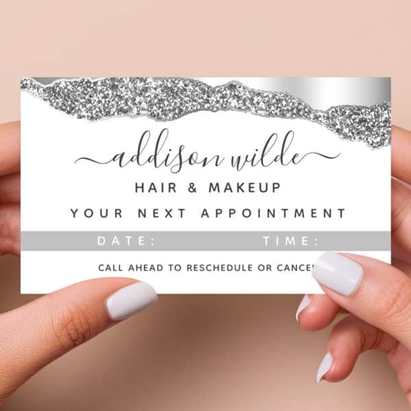 Silver Glitter Appointment Card For Addison Wilde Hair &Amp; Makeup.
