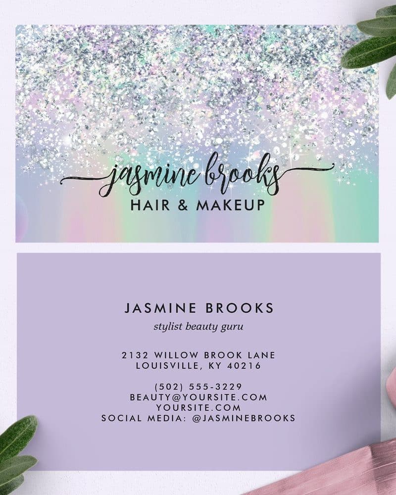 Business card for Jasmine Brooks, hair and makeup stylist.