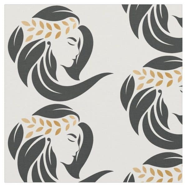 Pattern Of Stylized Female Faces With Flowing Hair And Leaf Headbands.