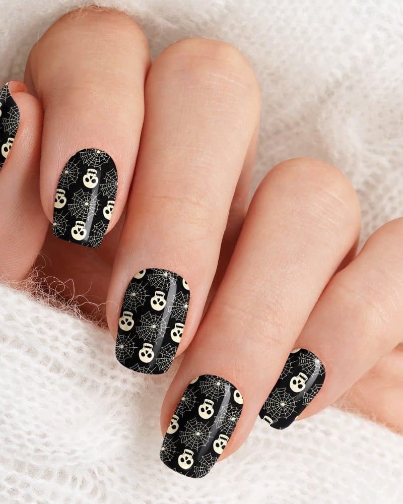 Skulls and Spider Webs Black Halloween Nail Wraps