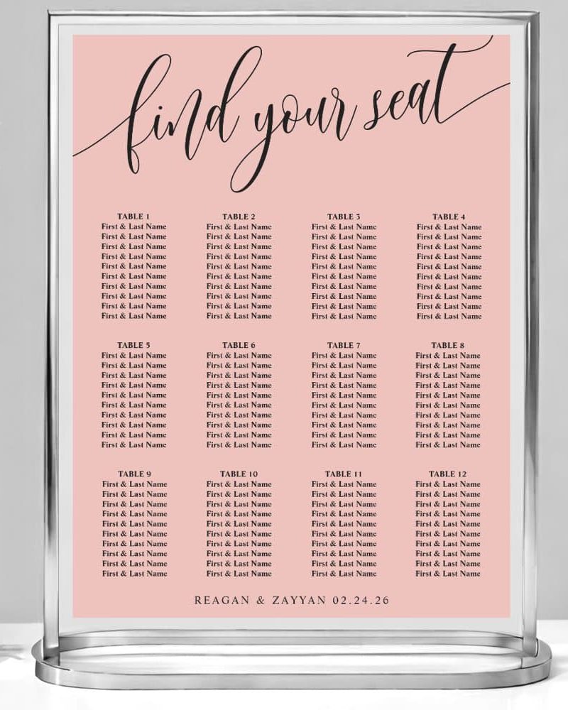 Soft Coral Pink Simple Wedding Seating Chart